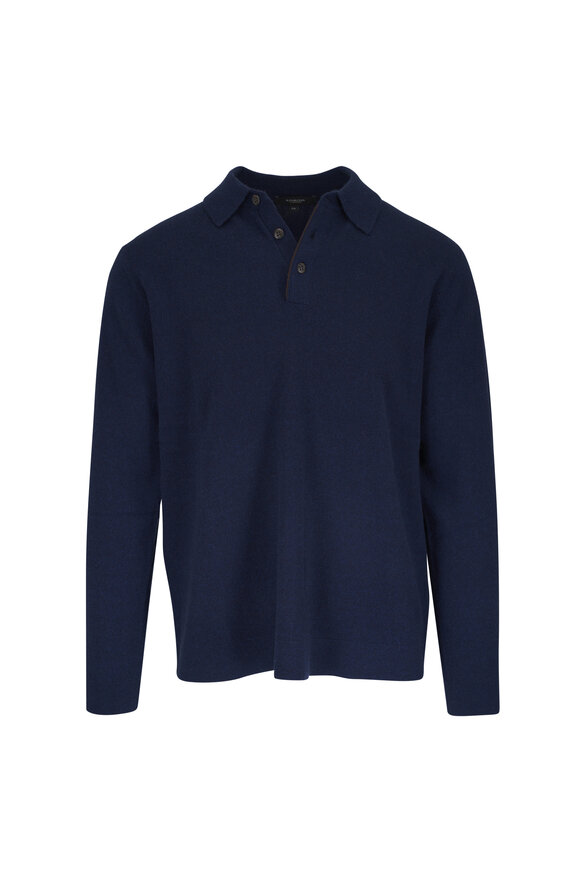 Kinross Navy Cashmere Button Polo - view 1