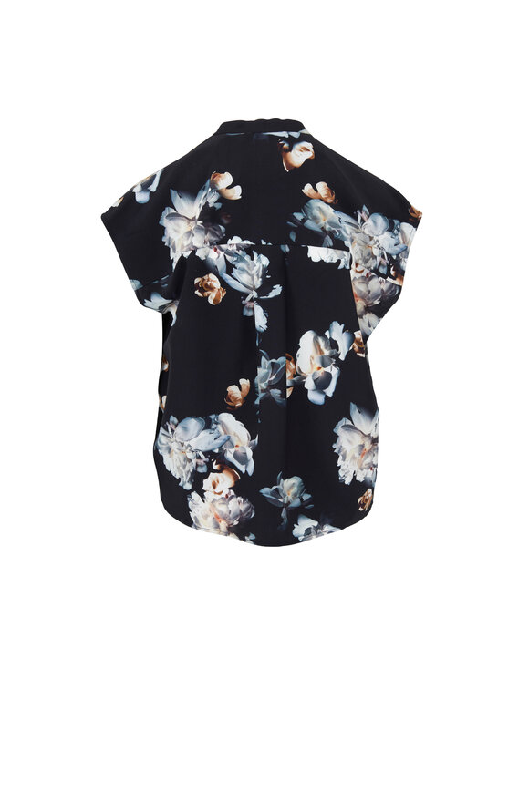 Vince - Black Silk Peony Printed Shell