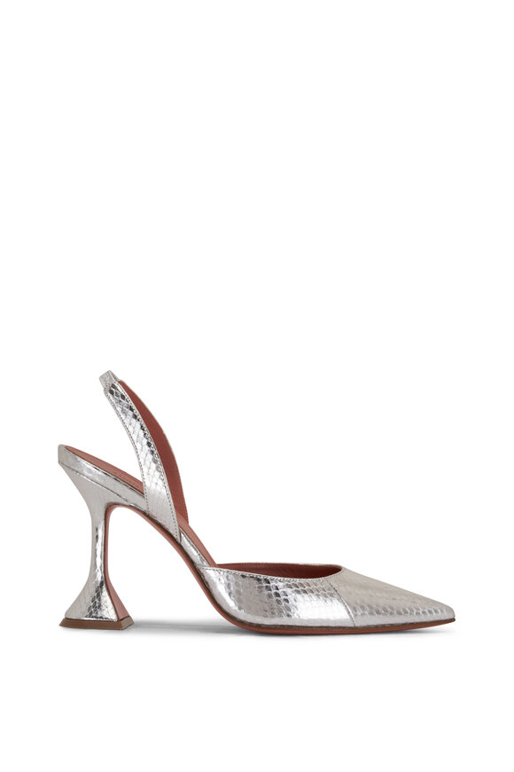 Amina Muaddi - Holli Silver Embossed Slingback Pump, 95mm