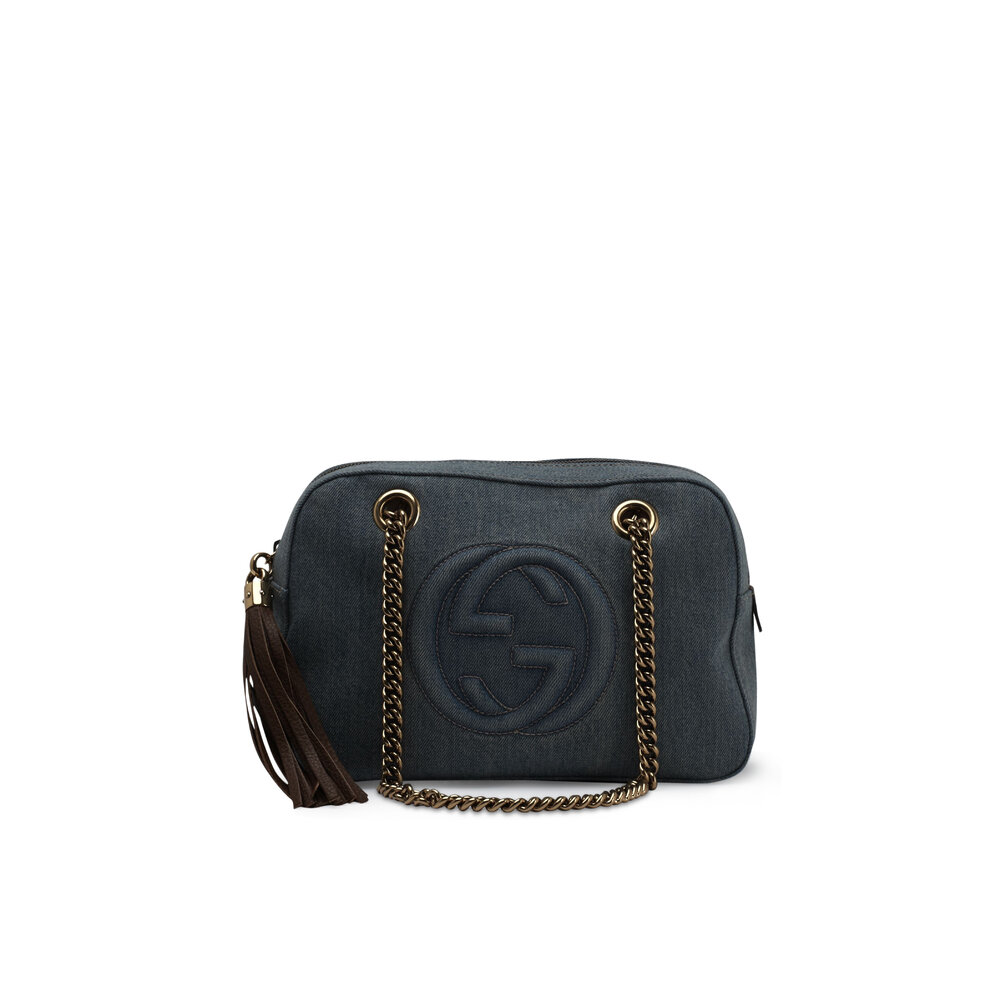 Gucci - Soho Dark Denim Double Chain Shoulder Bag