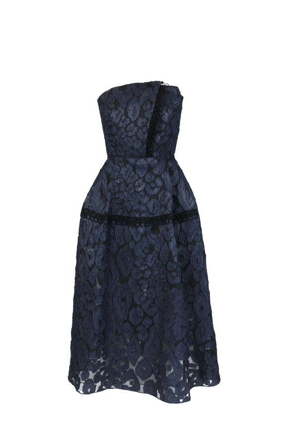 Roland Mouret - Navy Blue & Black Lace Strapless Dress 