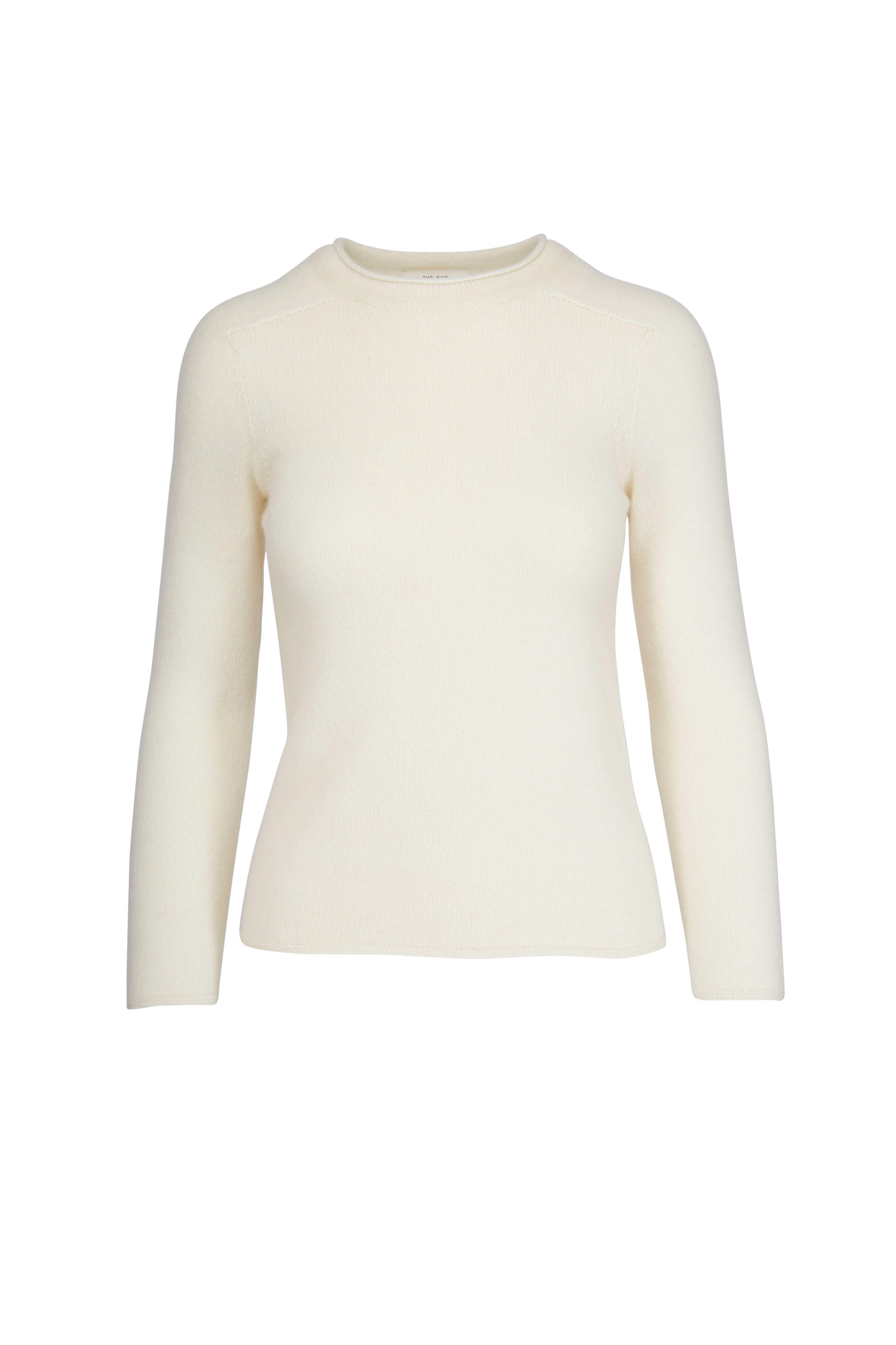 The Row Rickie Ivory Heavy Knit Cashmere Crewneck Sweater