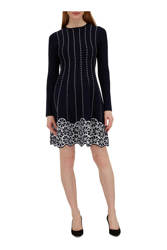 Lela Rose - Linear Knit Navy Blue Dress 