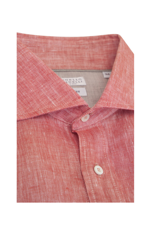 Brunello Cucinelli Orange Linen Woven Sport Shirt - view 3