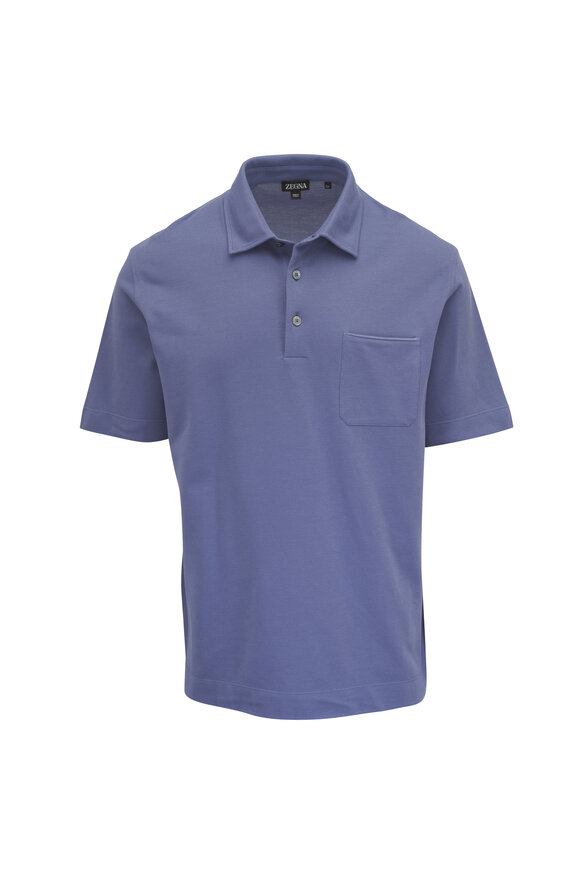 krエルメネジルドゼニア クチュール 刺繍ロゴ ニットポロシャツ ネイビー Zegna - Royal Blue Cotton T-Shirt | Mitchell Stores