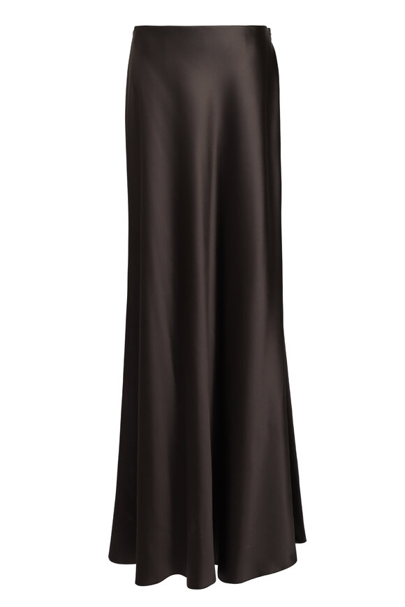 Ralph Lauren Masina Dark Brown Satin Aline Maxi Skirt