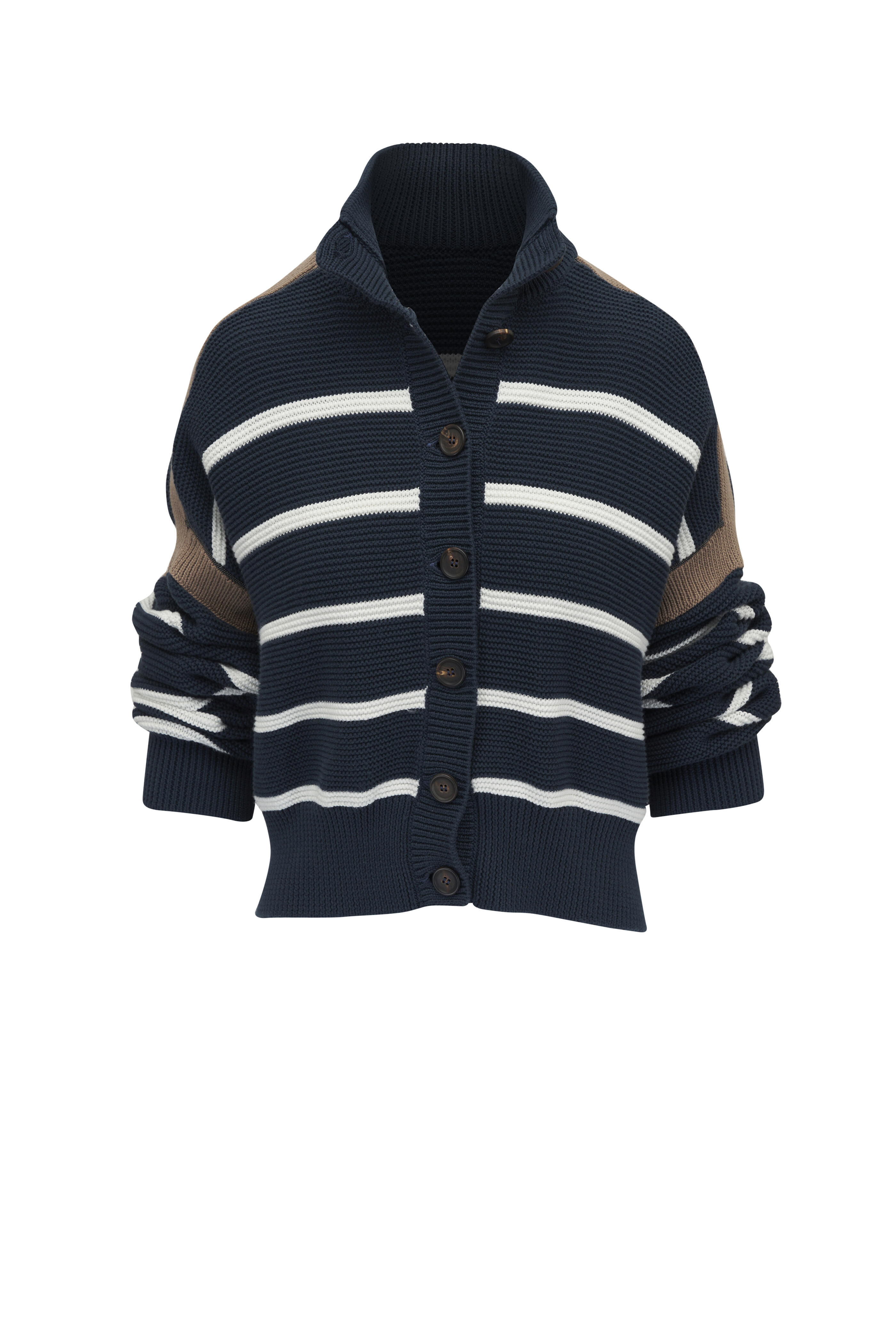 Brunello Cucinelli - Blu Freddo, Panama & Nutshell Stripe Cardigan