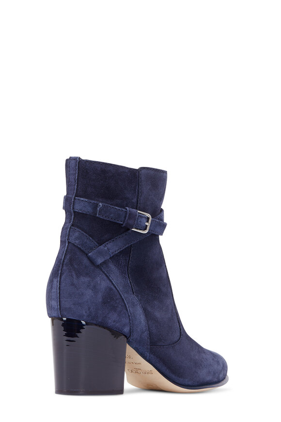 Jimmy Choo - Harris Navy Blue Suede Ankle Wrap Bootie, 65mm