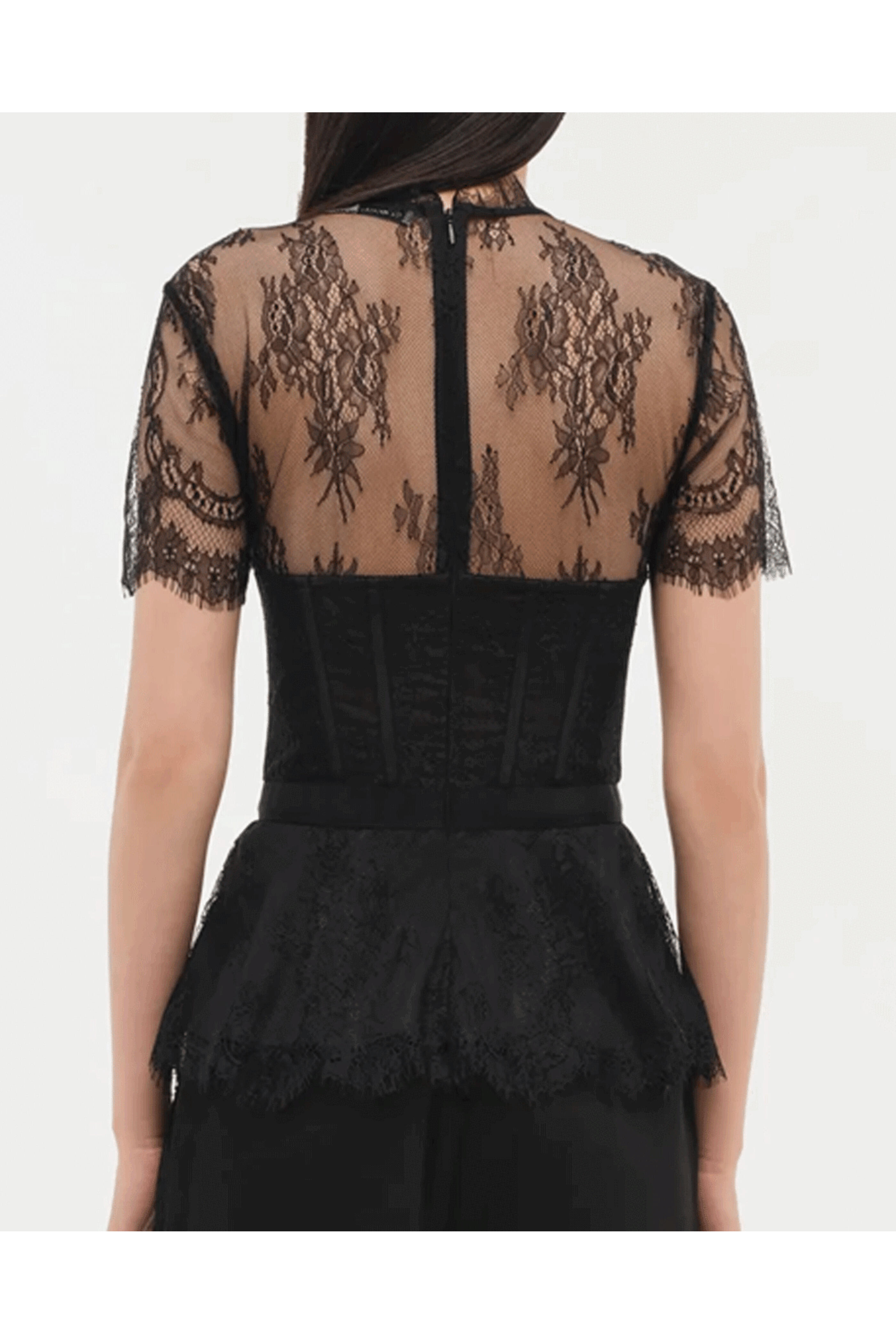 Simkhai - Black Kehlani Lace Short Sleeve Bustier Top