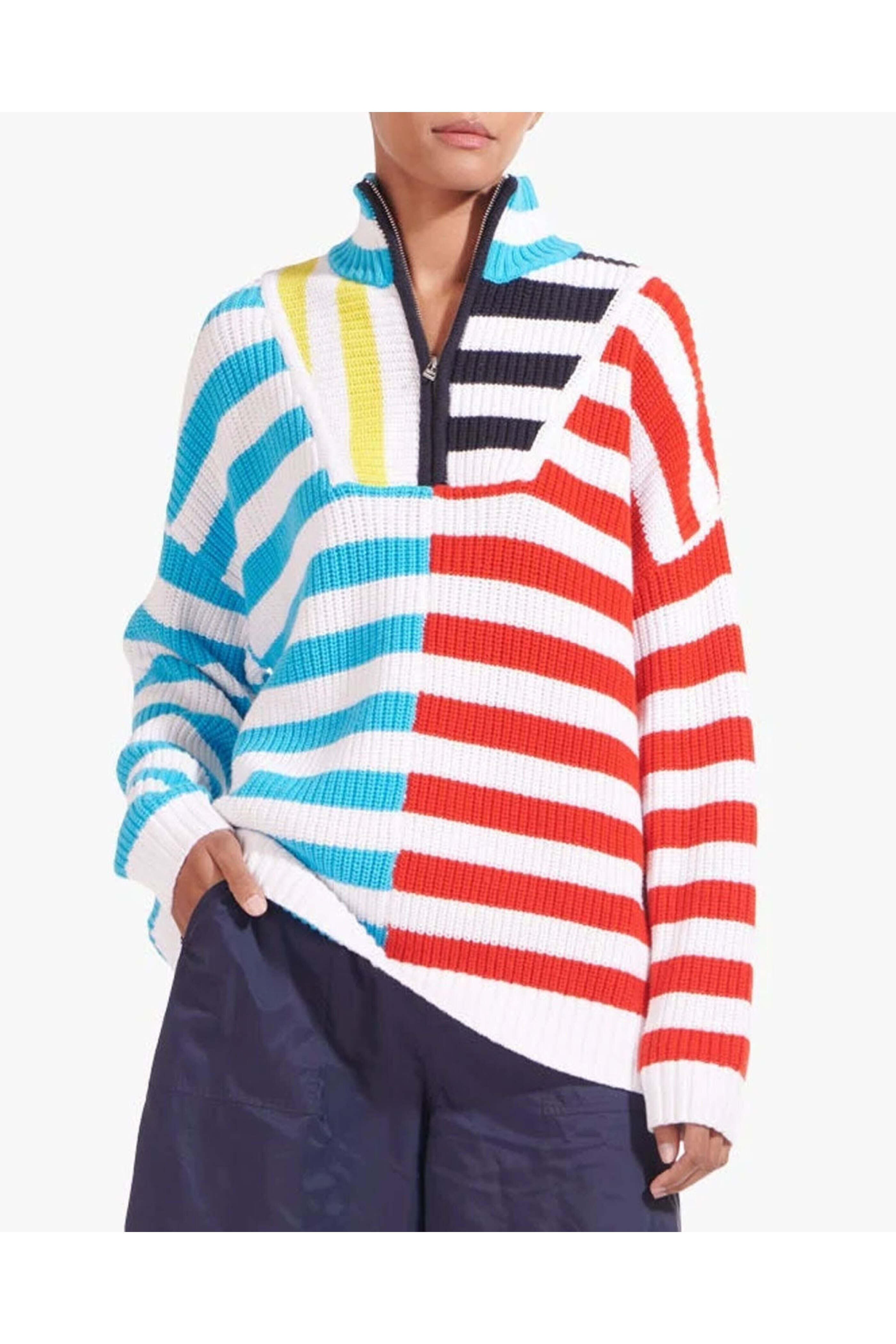 Staud - Captain Stripe Knit Hampton Quarter Zip Sweater