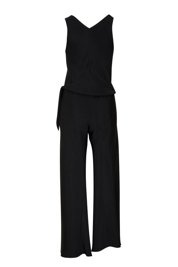 Peter Cohen - Tie Suit Black Silk Tie Waist Jumpsuit 