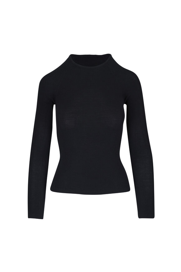 Majestic Black Merino & Silk Ribbed Crewneck Top - view 1