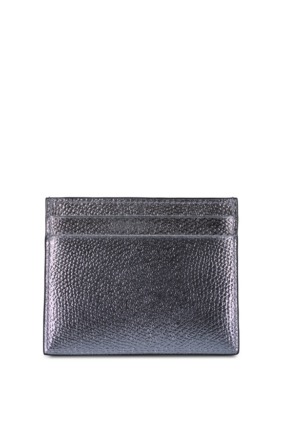 Valentino Garavani VLogo Signature Silver Laminated Leather Card Case - view 2