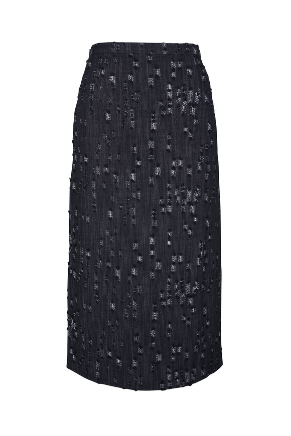 Michael Kors Collection Black Frayed Denim Pencil Skirt - view 1