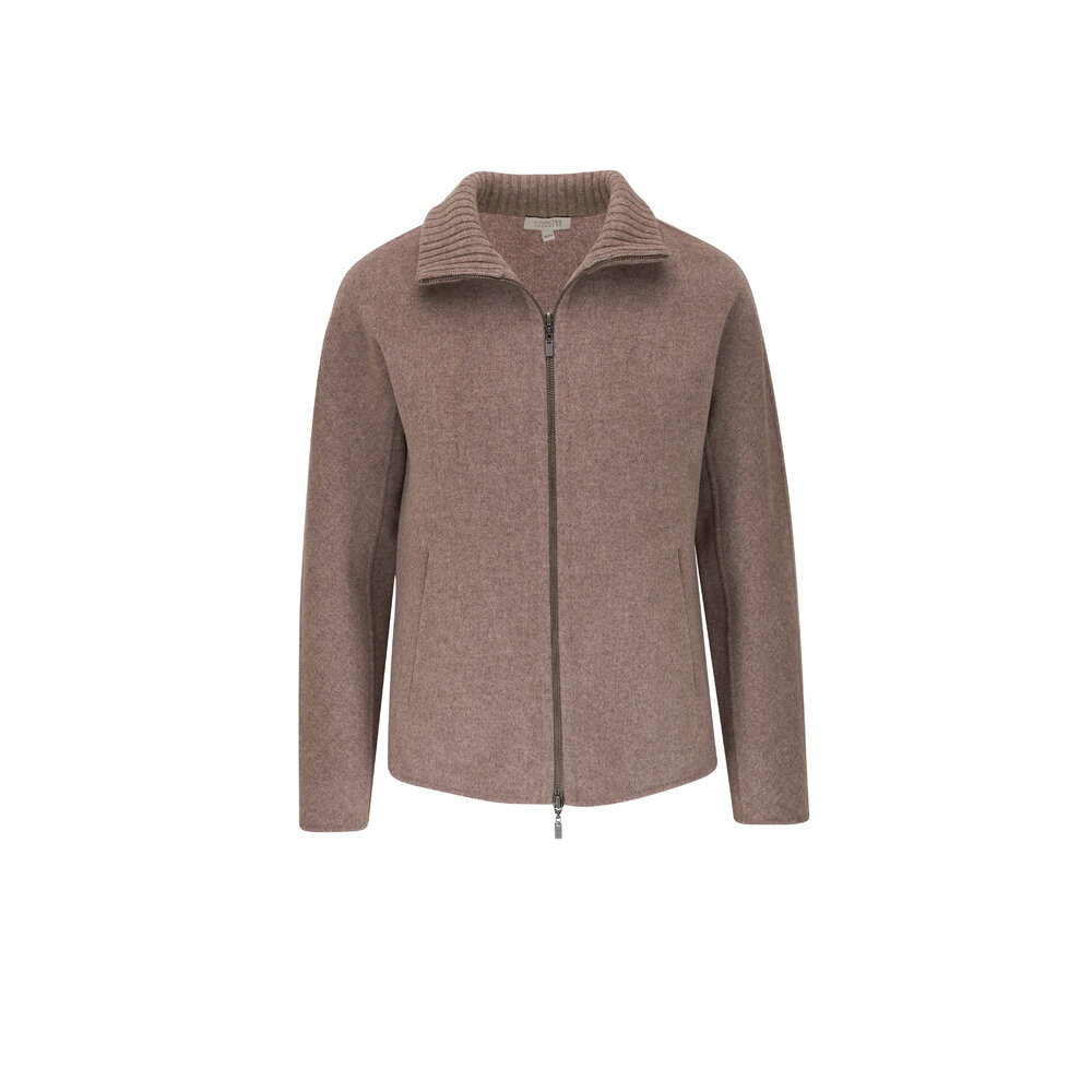 Kinross - Coat Wool Seal Short Brown Cashmere Collared 