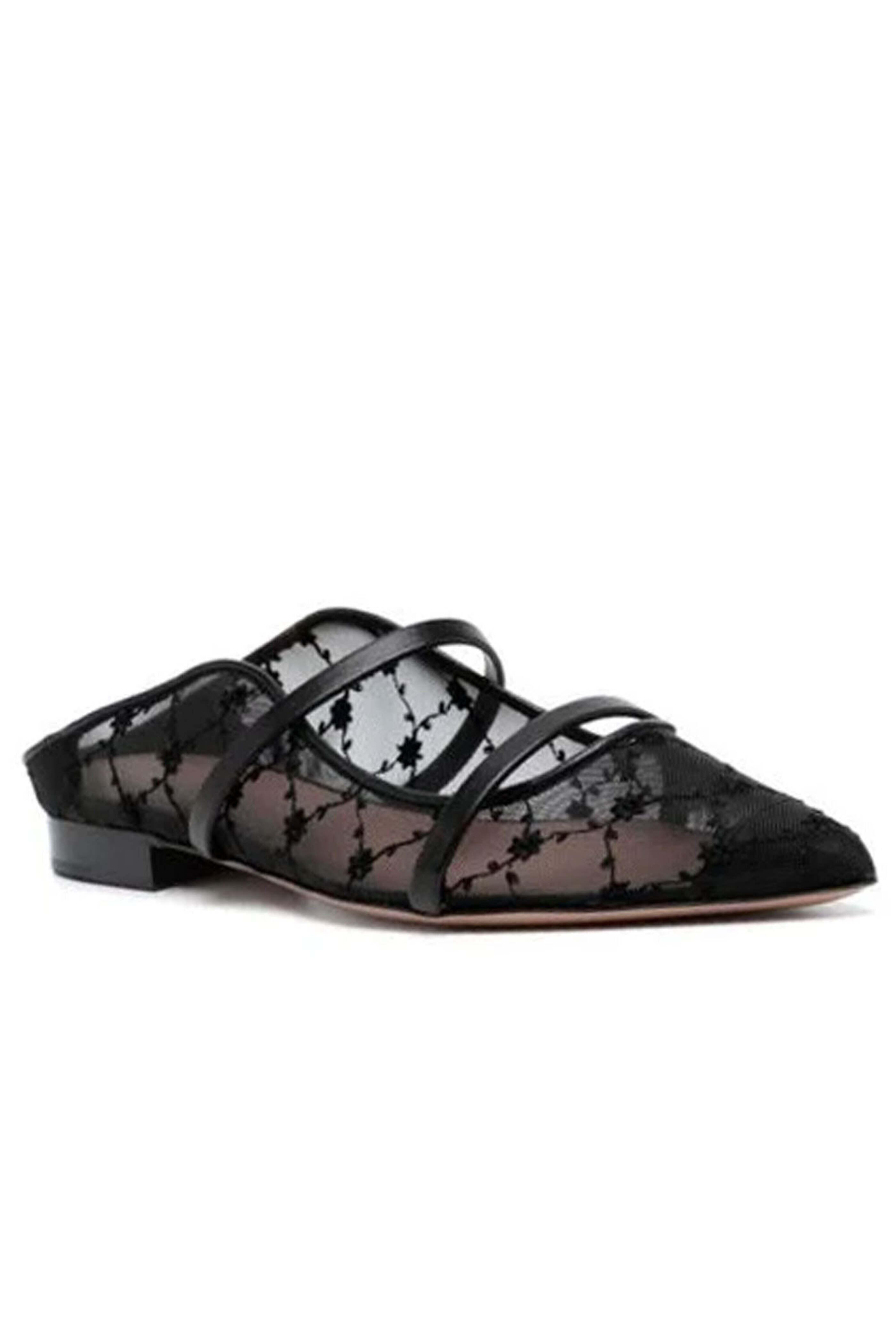 Malone Souliers - Maureen Flat in Black Lace