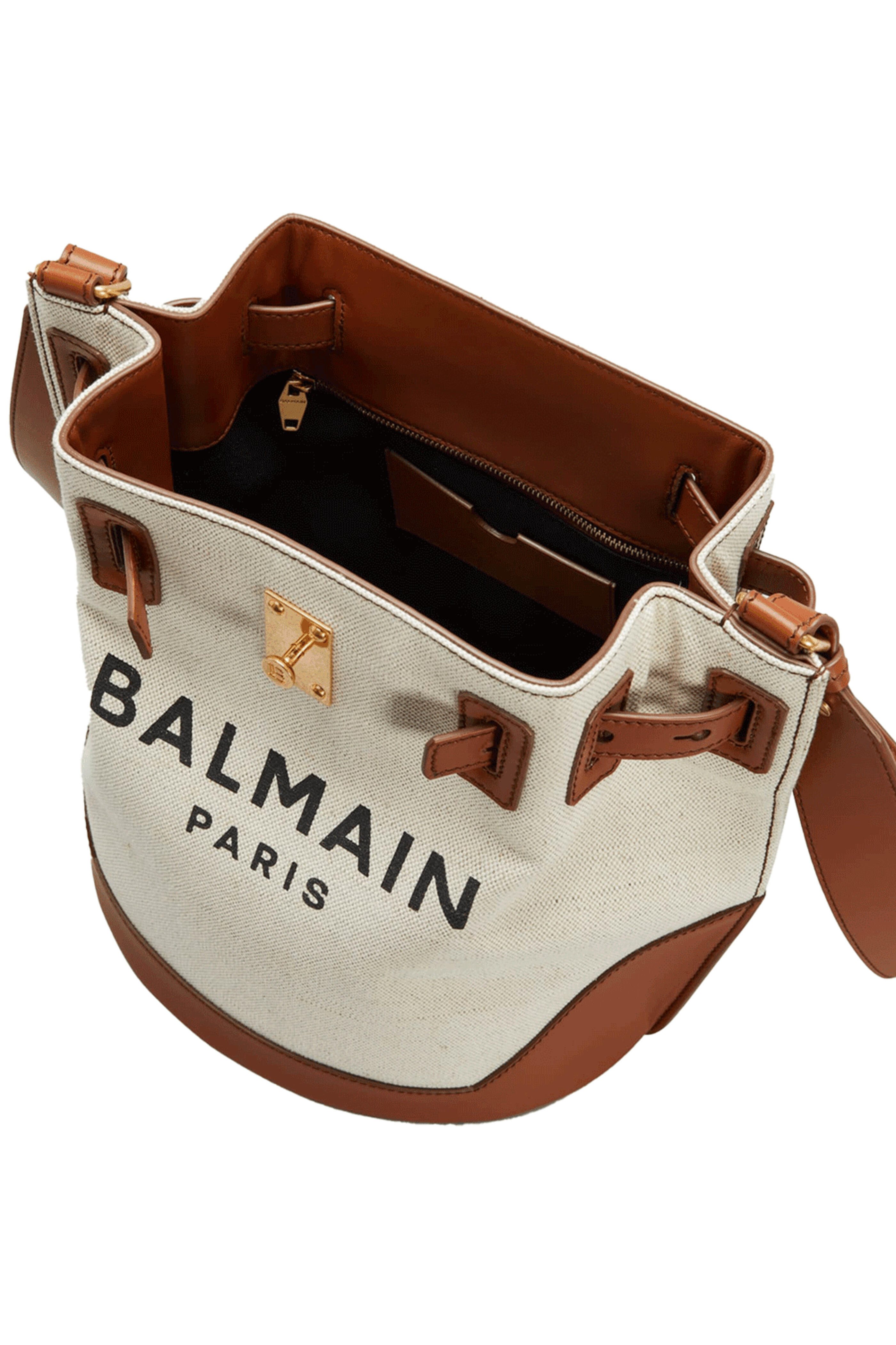 Balmain - B Army Canvas Bucket Bag in Natural Maron