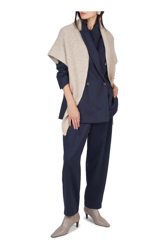 Brunello Cucinelli Navy Blue Flannel Baggy Pant - view 2