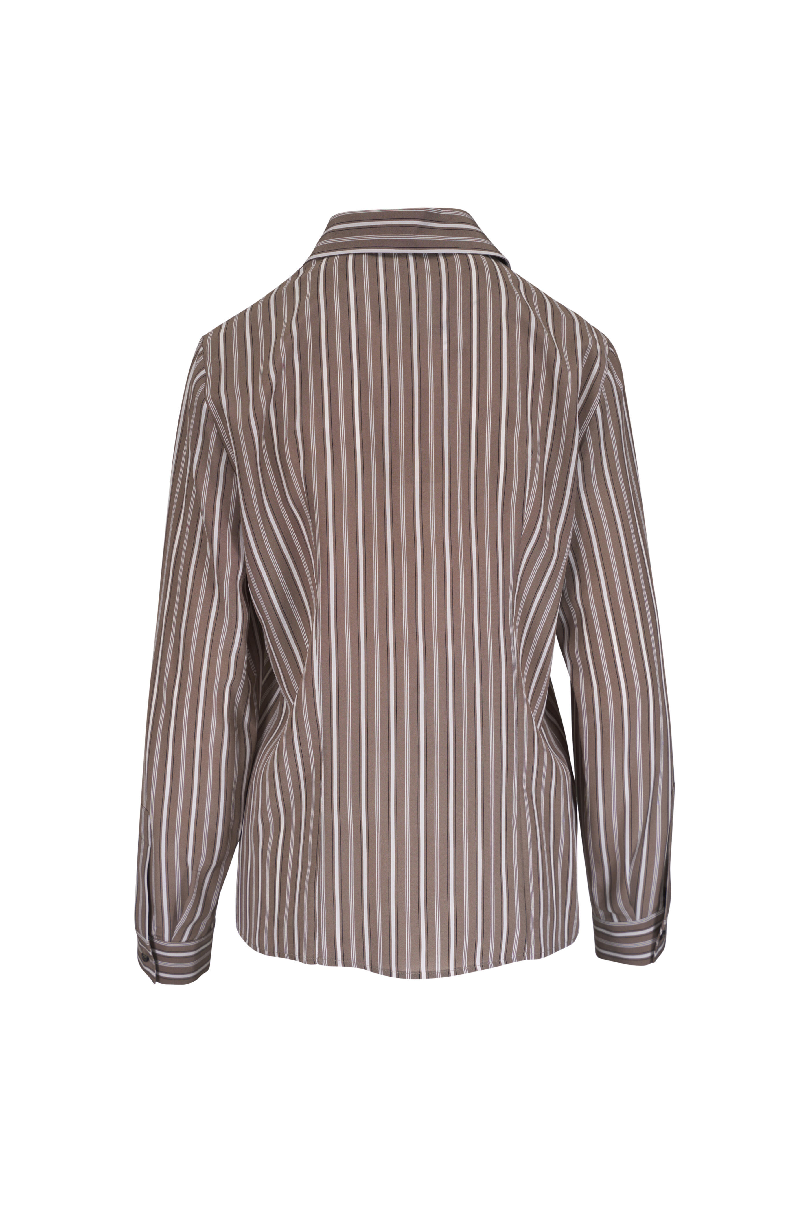 Michael Kors Collection - Hansen Mocha Multi Silk Button Up Shirt
