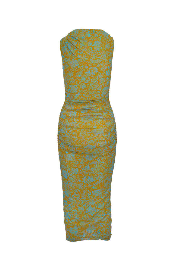 Veronica Beard Otessa Dark Golden & Blue Jay Print Mesh Dress - view 3