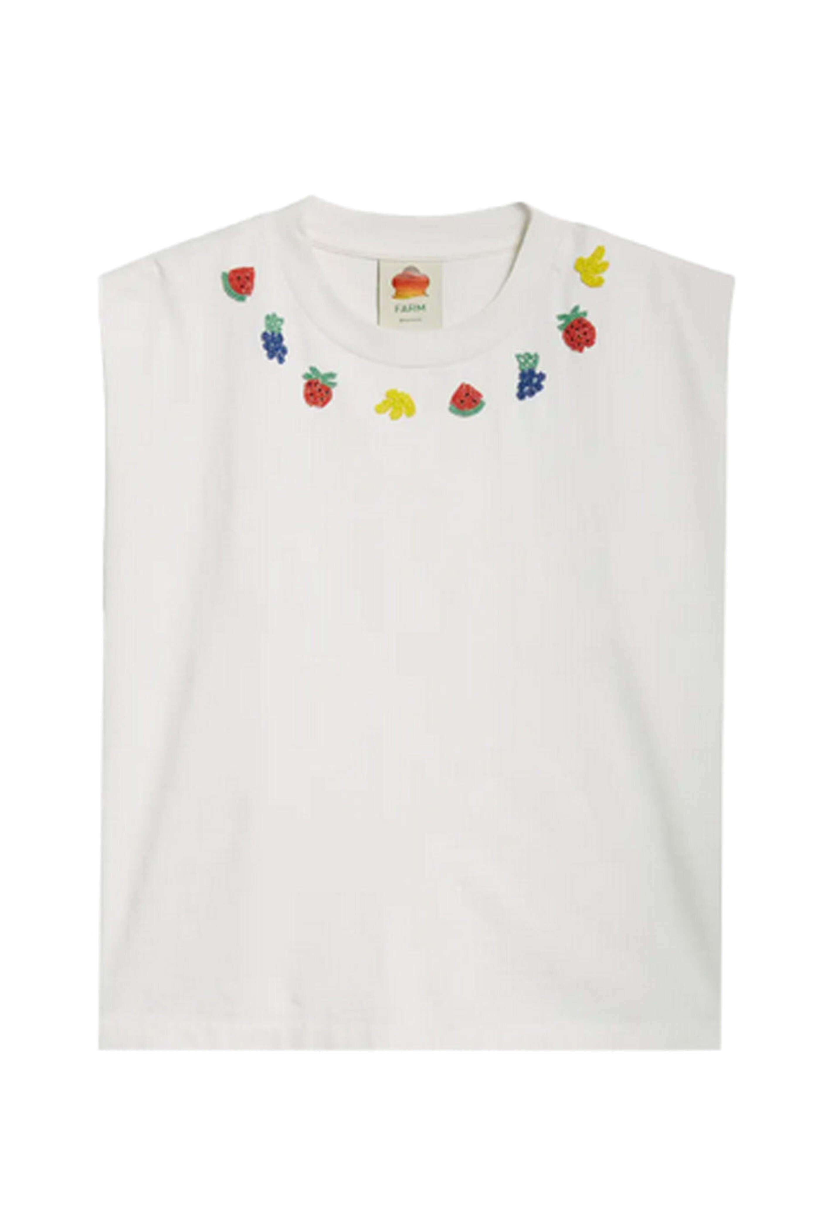 Farm Rio - White Beaded Fruit Embellished T-Shirt