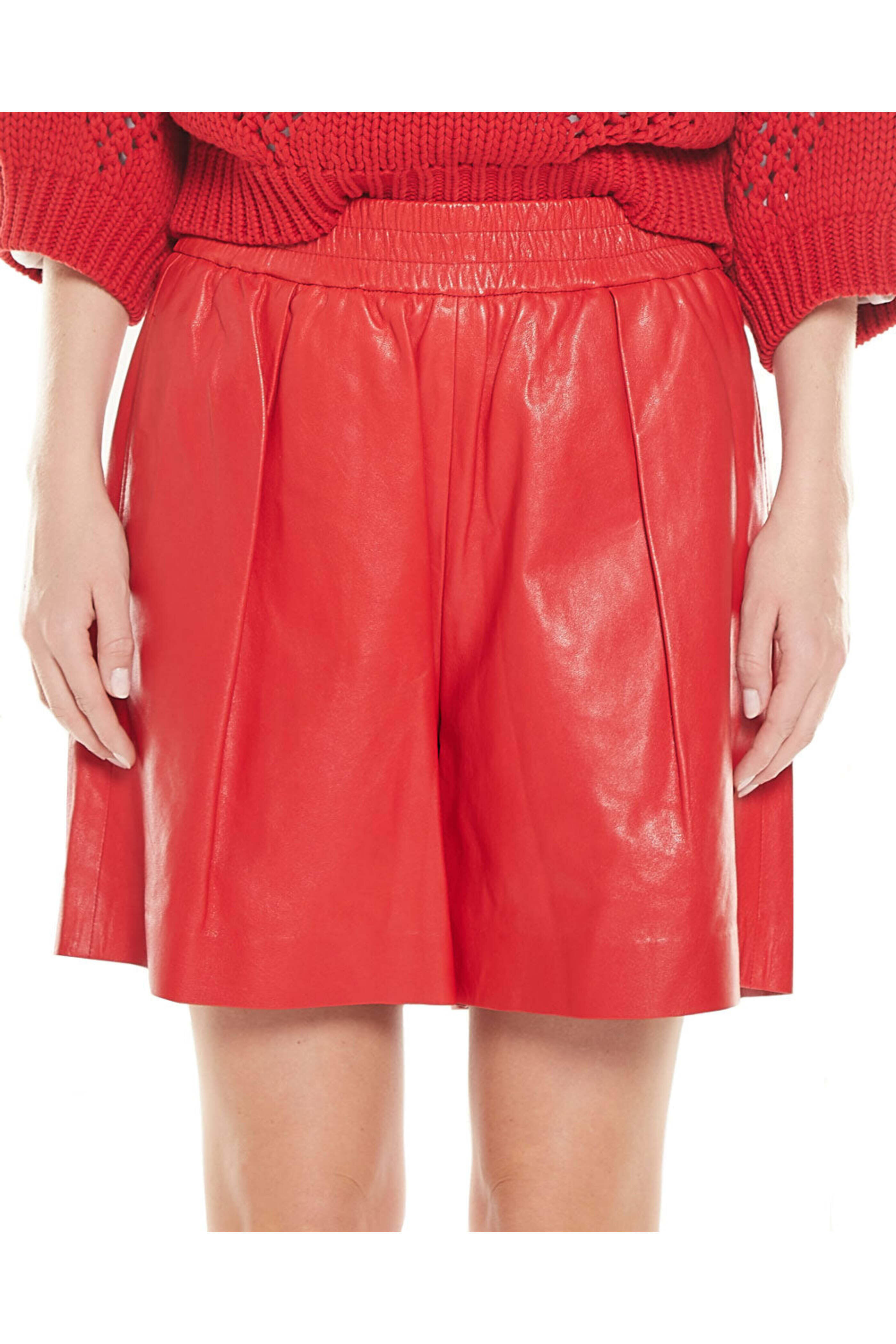 Brunello Cucinelli - Chili Red Leather Pull On Shorts