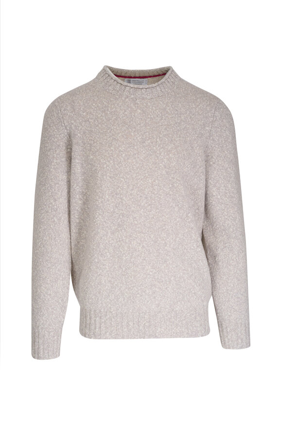 Brunello Cucinelli Oat Melange Wool & Cashmere Crewneck Sweater