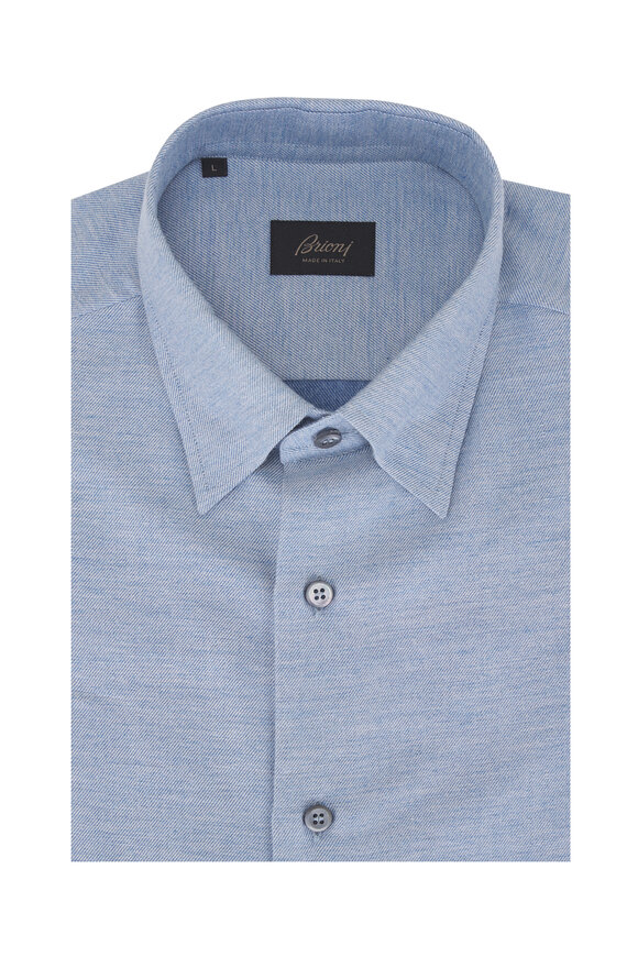 Brioni Blue Cotton & Cashmere Sport Shirt