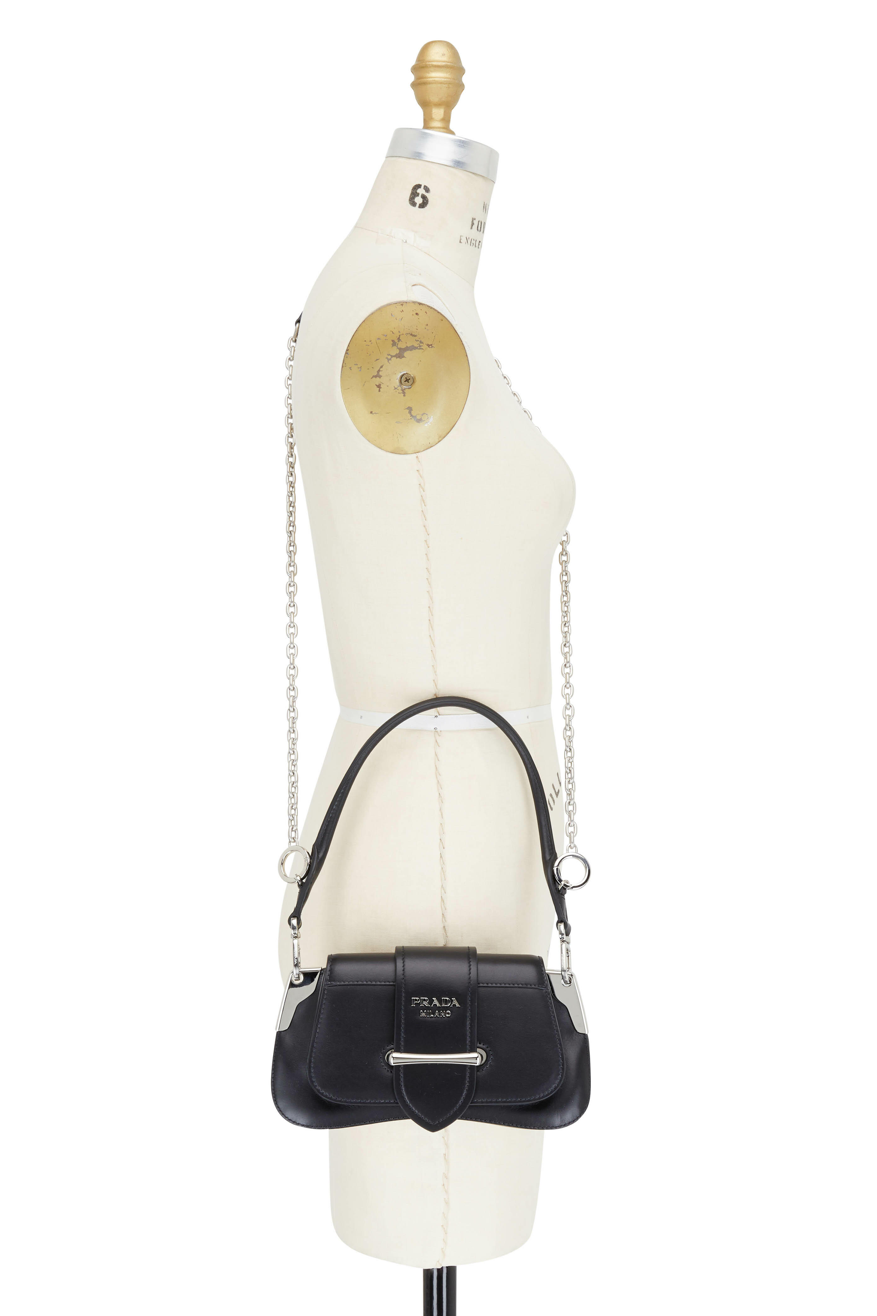 PRADA City Sidonie Small Leather Crossbody Bag Black/White - Last Call