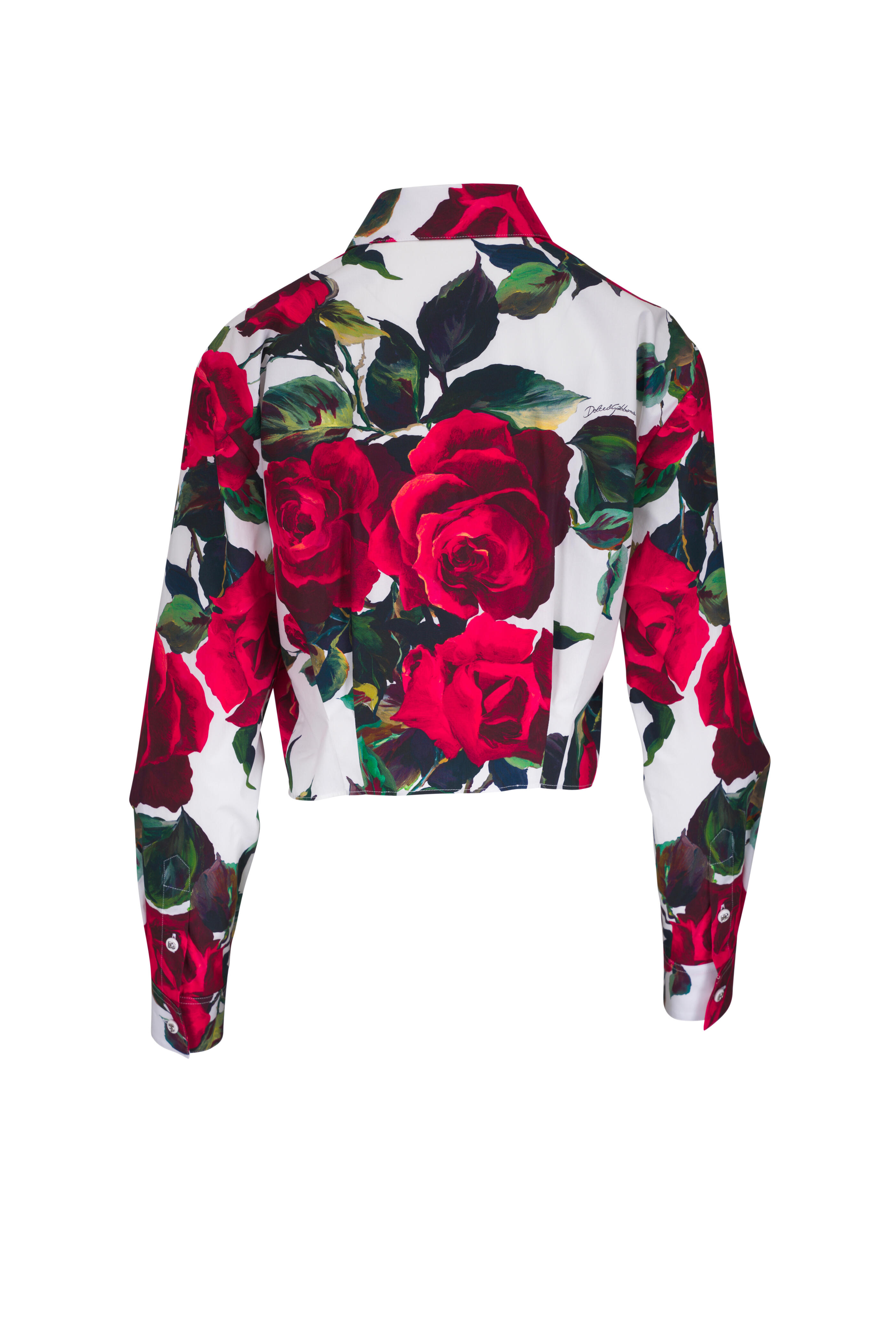 Dolce & Gabbana - Rose Print Cotton Poplin Crop Tie-Front Shirt