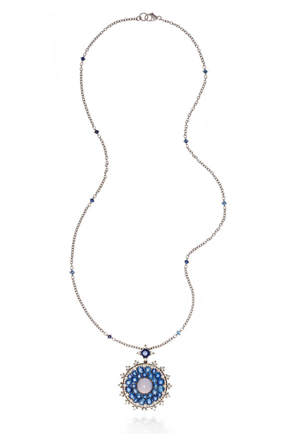 Nam Cho Sapphire, Chalcedony & Diamond Pendant Necklace