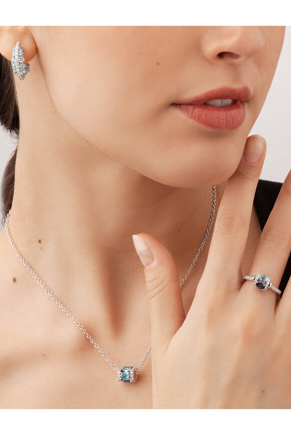 Miseno 18k White Gold Diamond & Aqua Pendant Necklace