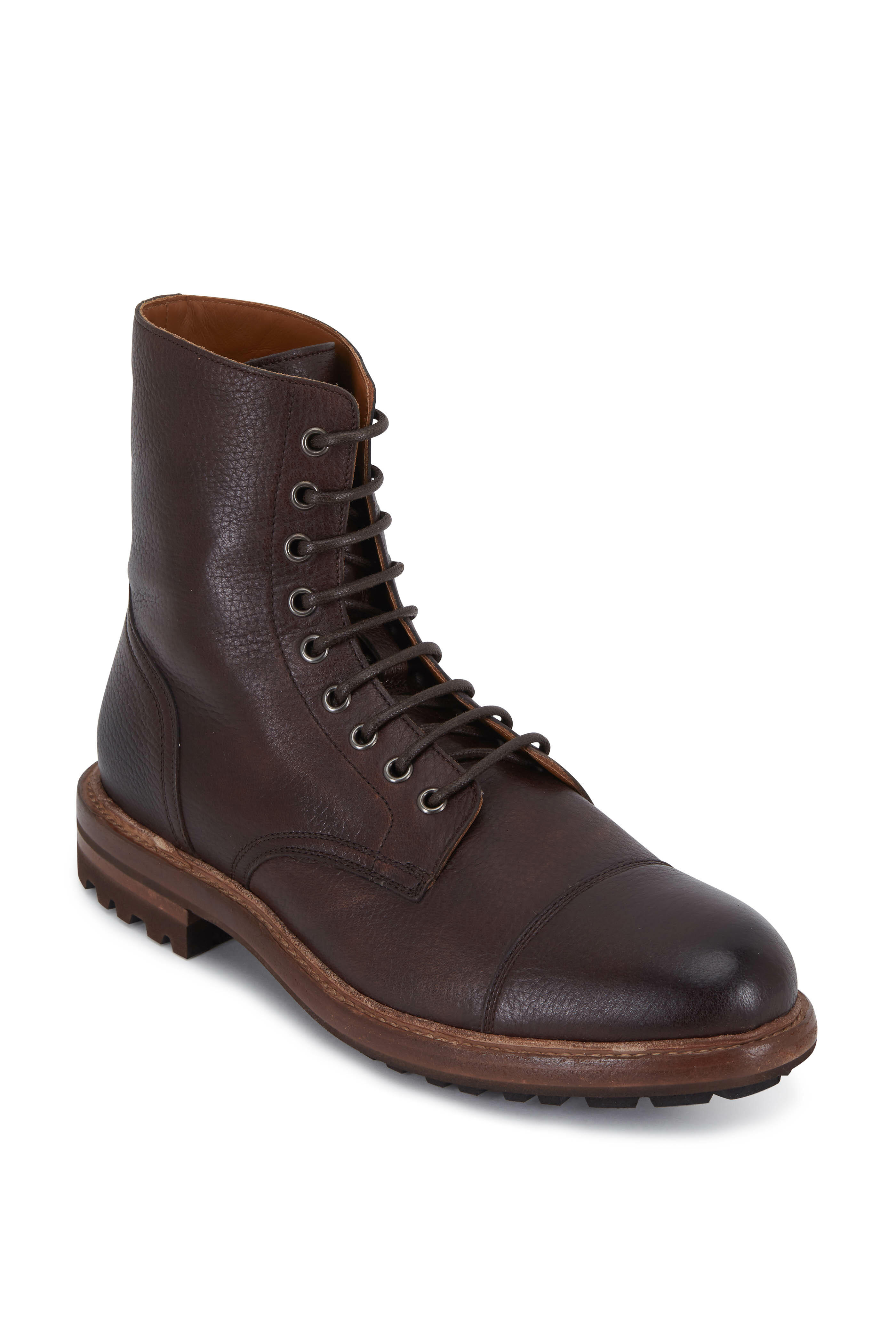 Brunello Cucinelli - Dark Brown Grained Leather Lace-Up Boot