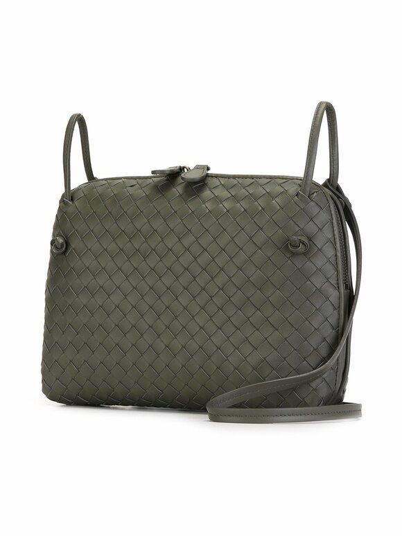 Bottega Veneta - Gray Intrecciato Leather Crossbody Bag