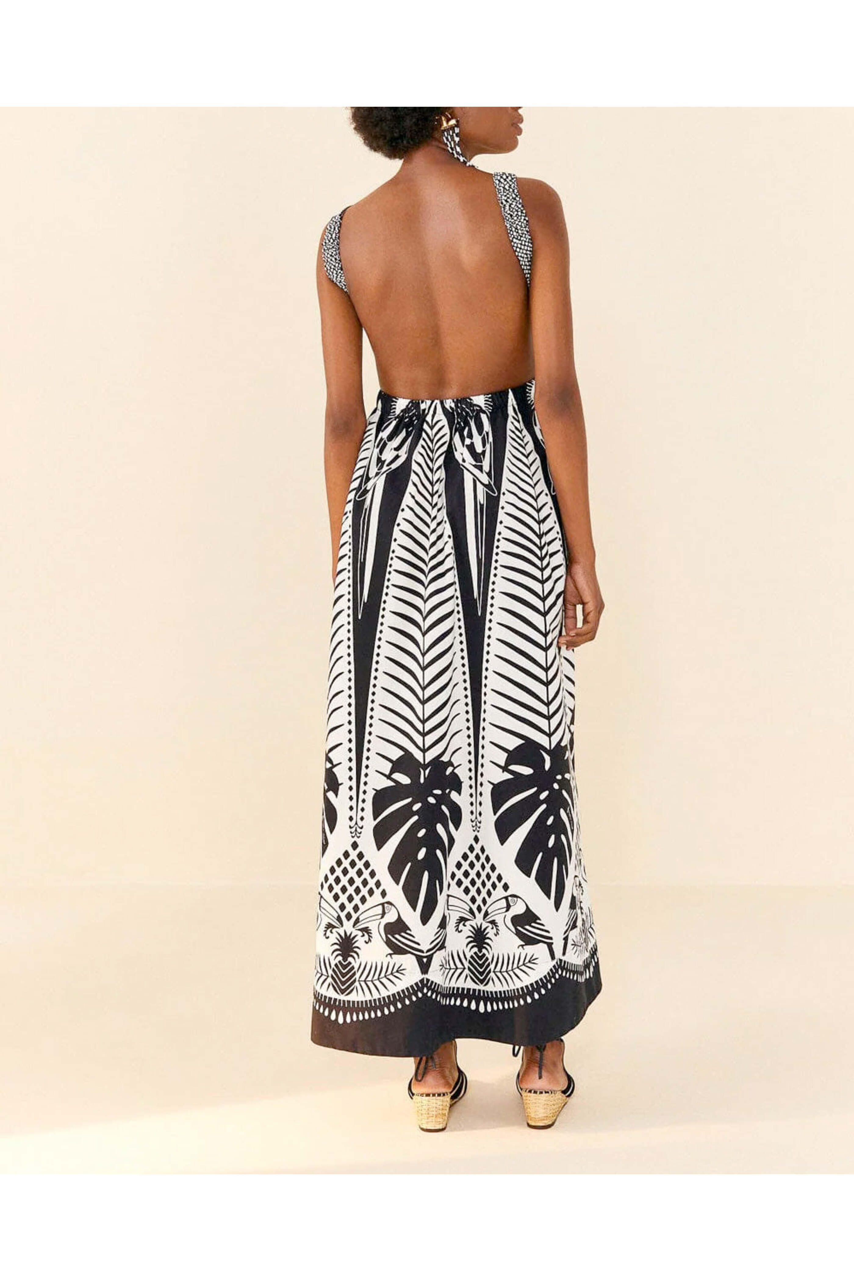Farm Rio - Macaw Elegance Black Cotton Maxi Dress