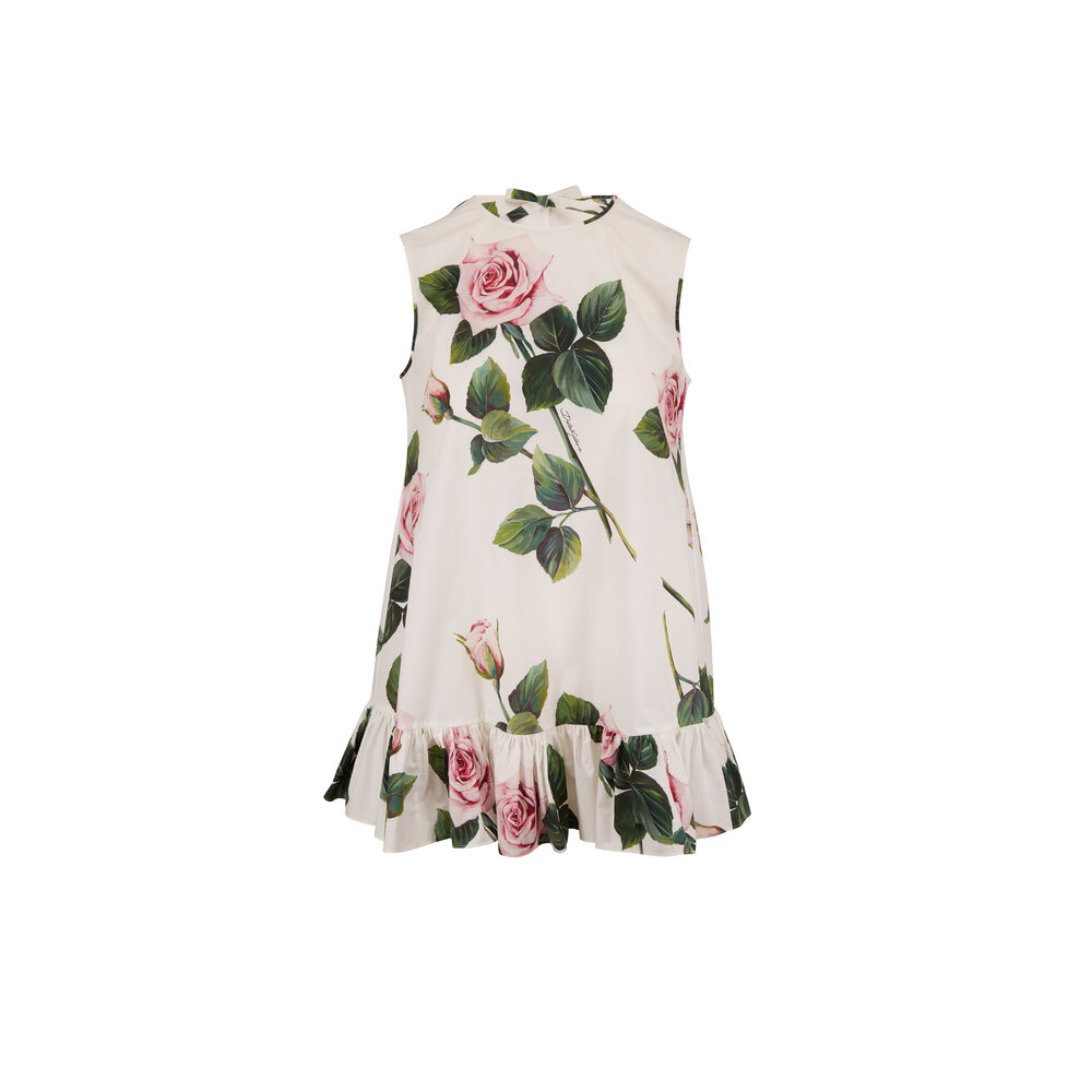 Dolce & Gabbana - White Cotton Rose Print Swing Top