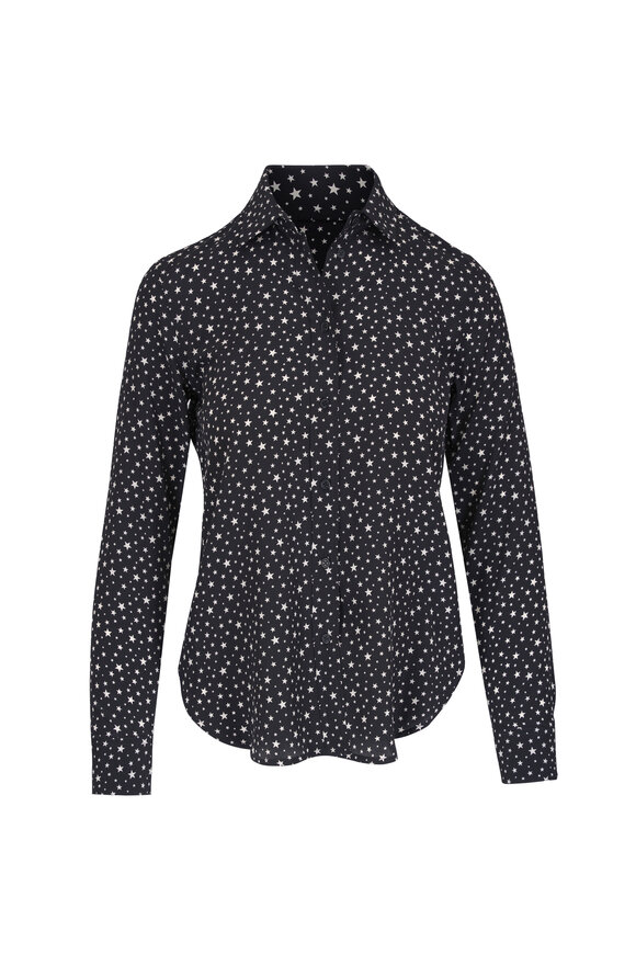 Nili Lotan Gaia Black & Ivory Star Print Silk Button Up Shirt - view 1