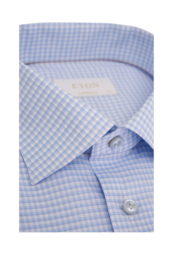 Eton - Light Blue Check Cotton Dress Shirt