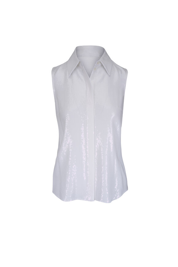 Michael Kors Collection Hansen Optic White Sequin Crepe Sleeveless Shirt - view 1
