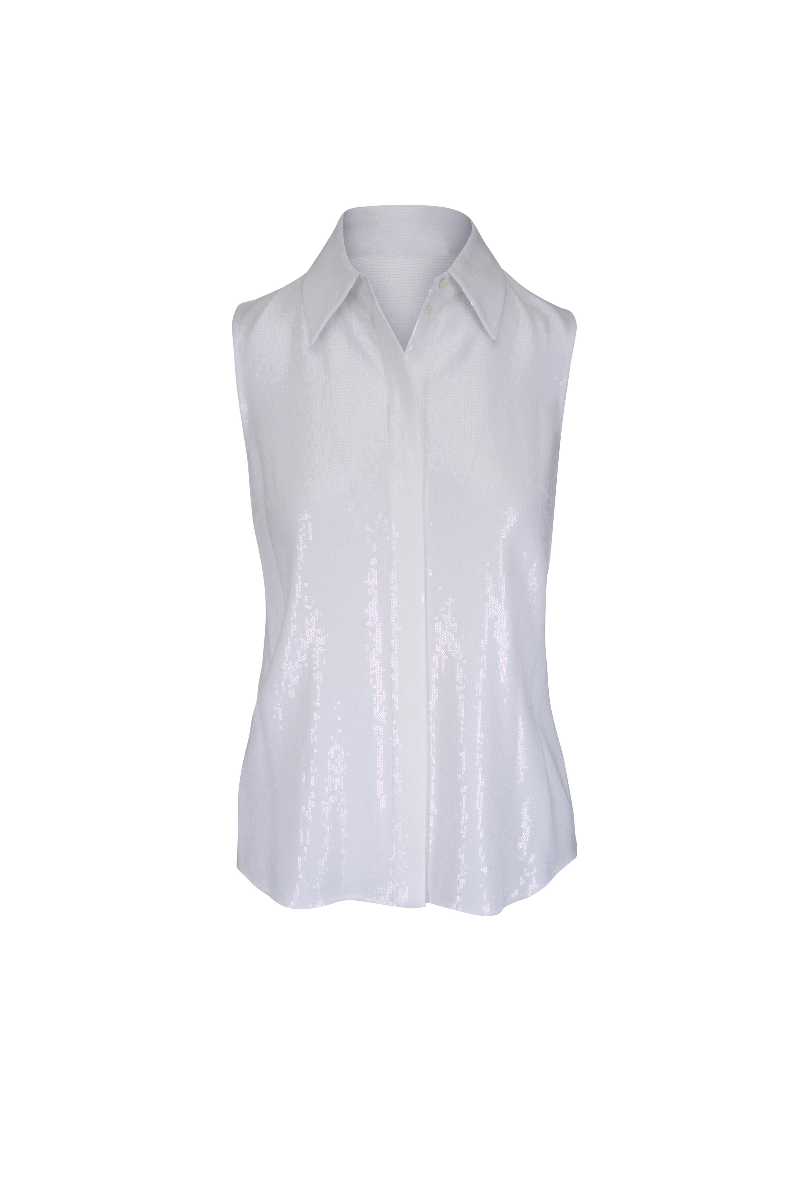 Michael Kors Collection - Hansen Optic White Sequin Crepe Sleeveless Shirt - view 1