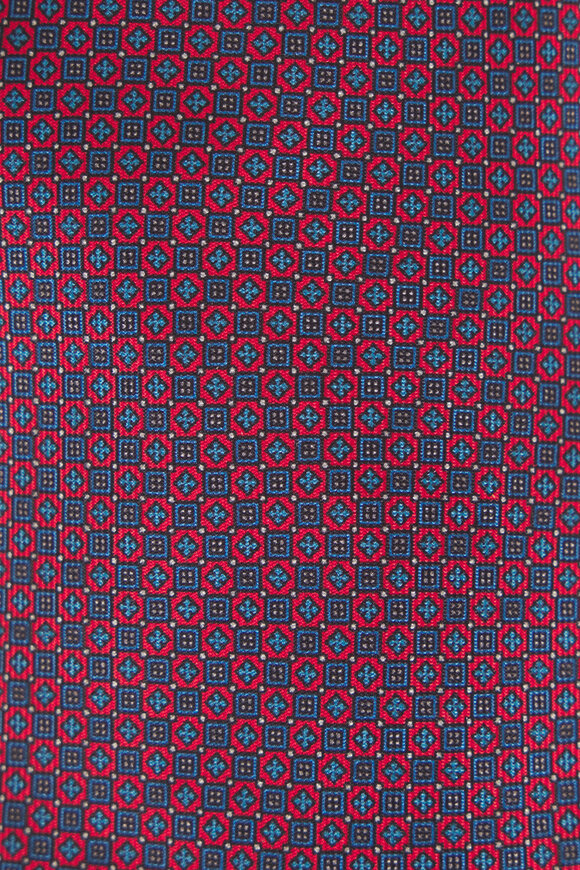 Brioni Red & Blue Micro Motif Print Silk Necktie - view 2
