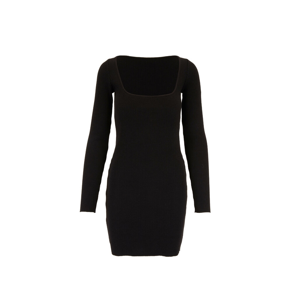 Vince - Black Ribbed Square Neck Mini Dress | Mitchell Stores