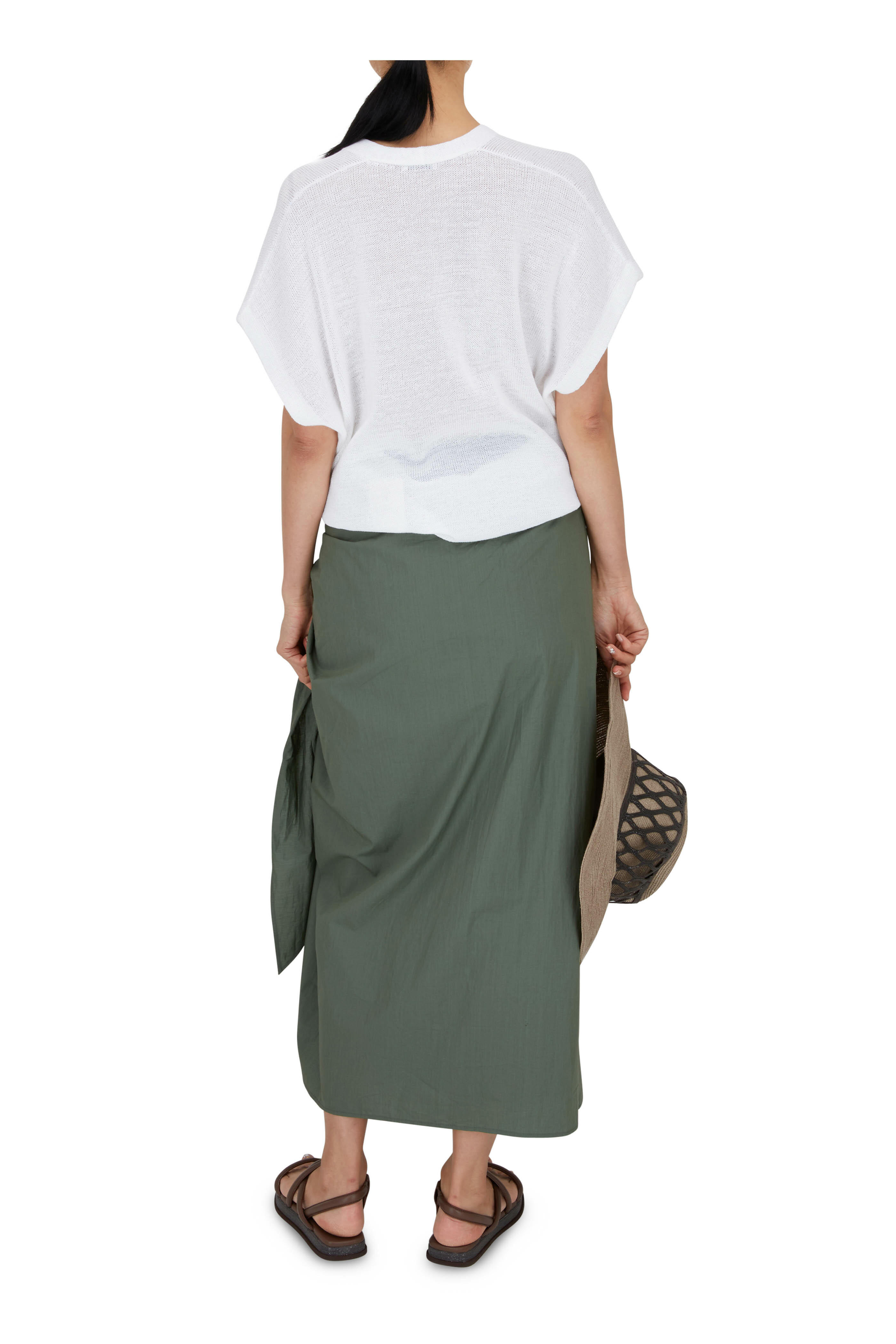 Brunello Cucinelli - Forest Green Poplin Wrap Midi Skirt