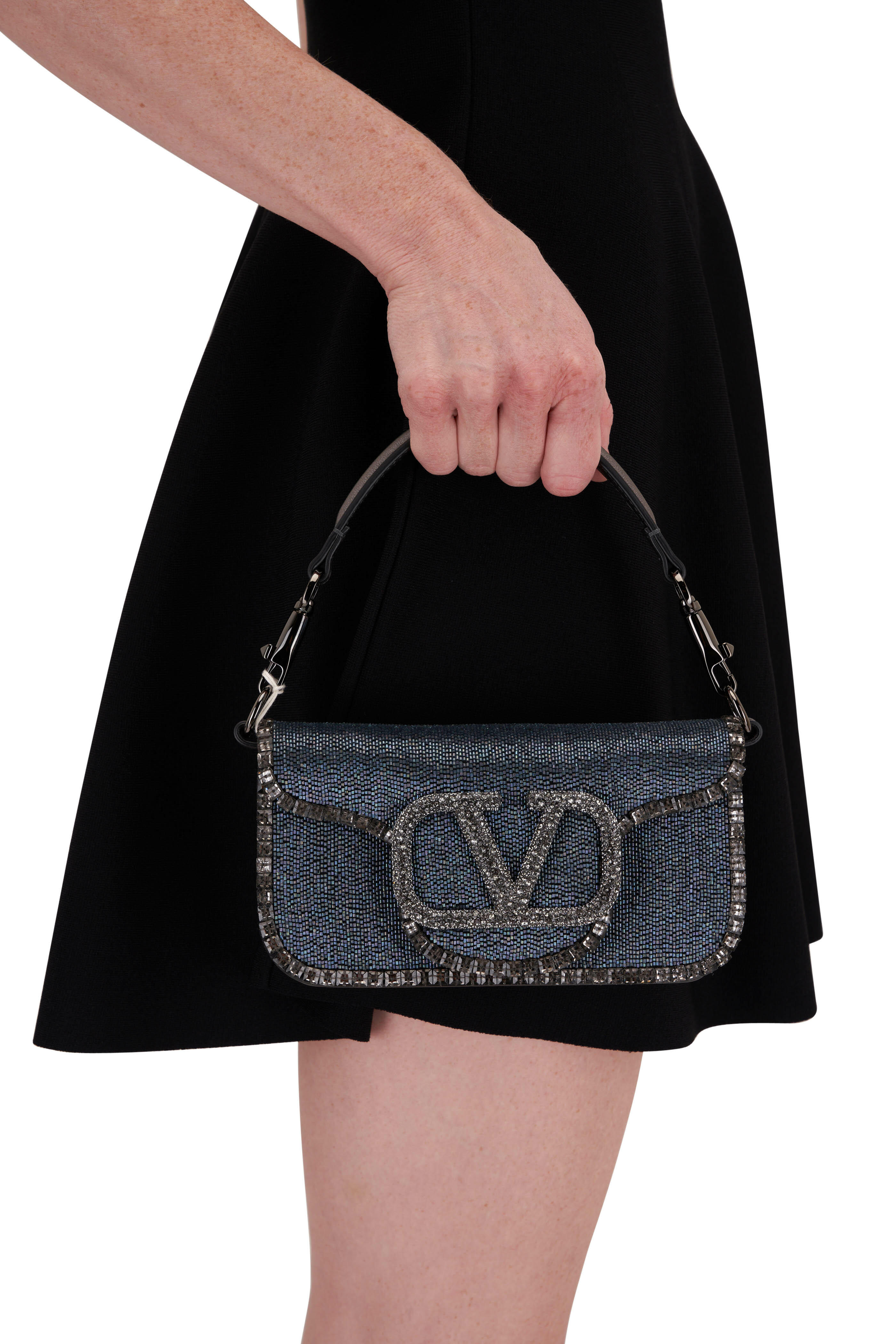 Loco Small Beaded Shoulder Bag in Silver - Valentino Garavani