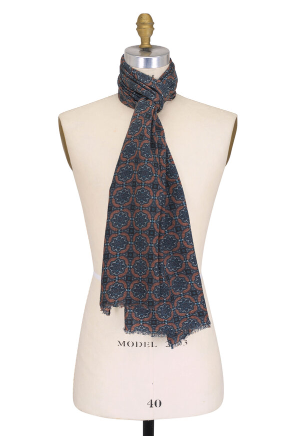 Chelsey Imports Brown & Blue Geometric Print Wool Scarf