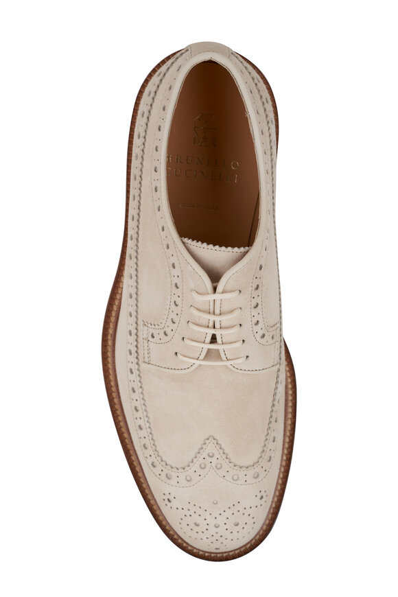 Brunello Cucinelli - Brogue Longwing Milk Suede Derby Loafer