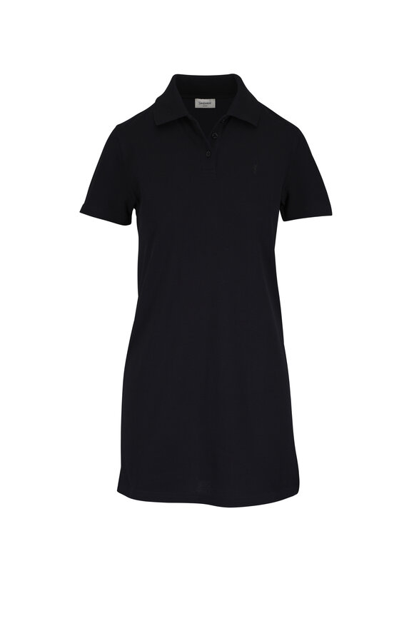 Saint Laurent Robe Black Cotton Pique Polo Dress