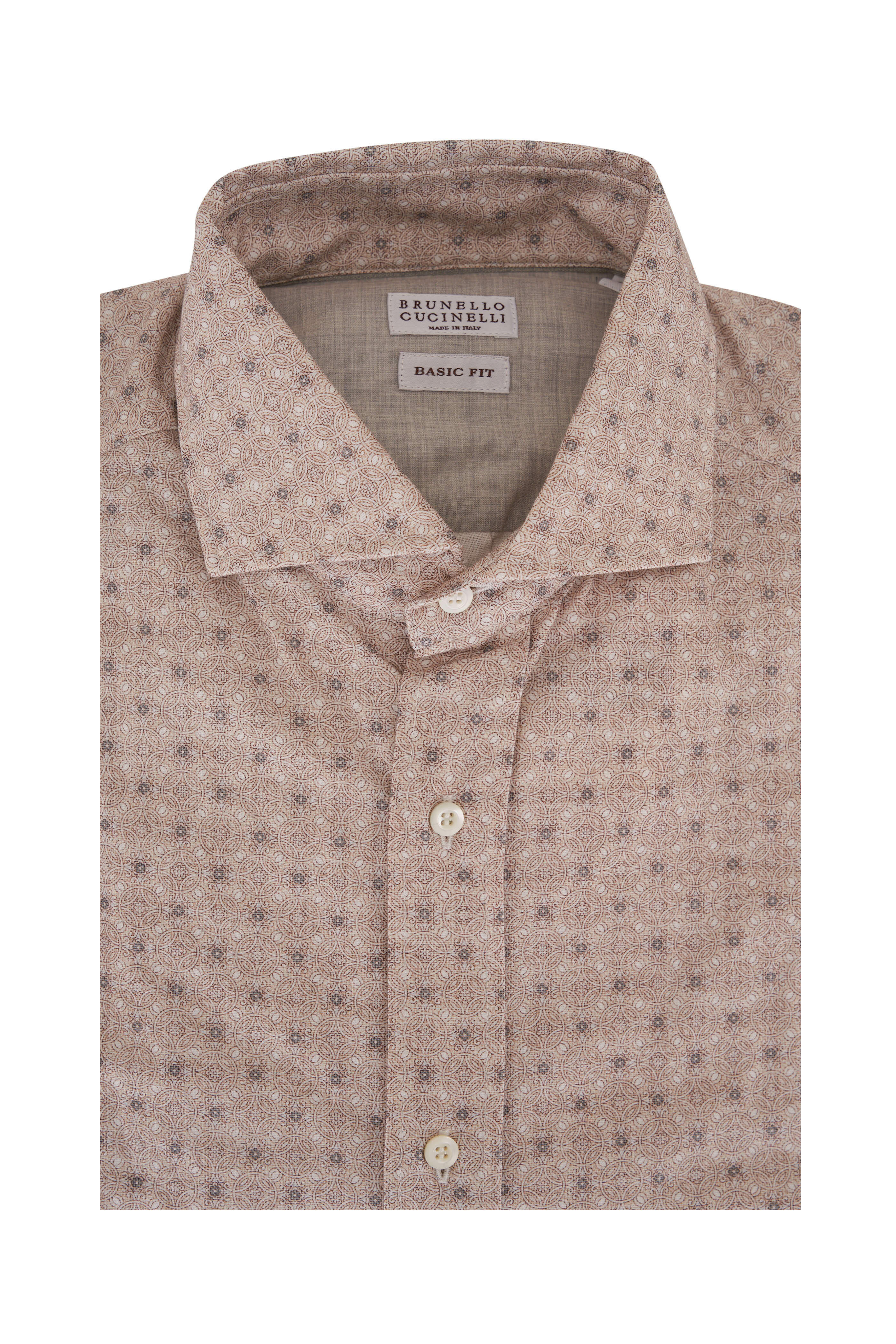 Brunello Cucinelli - Tan Geometric Print Cotton Sport Shirt