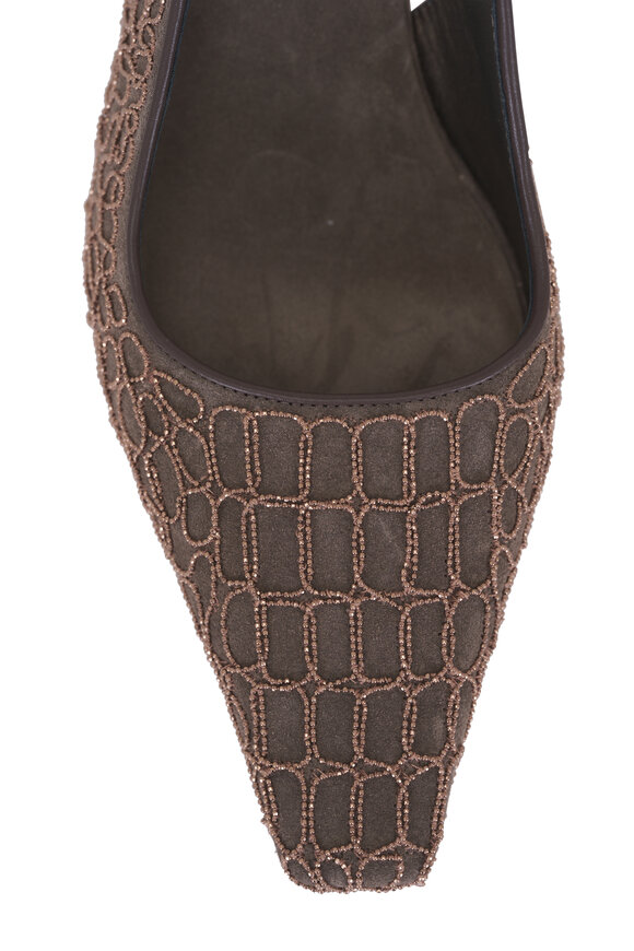 Brunello Cucinelli Brown Embroidered Monili City Slingback, 55mm - view 6