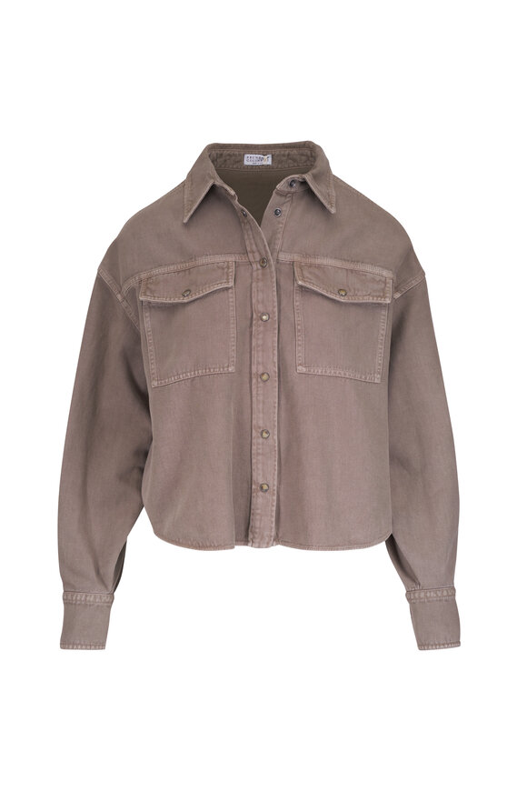 Brunello Cucinelli Earth Garment Dyed Cotton & Linen Shirt